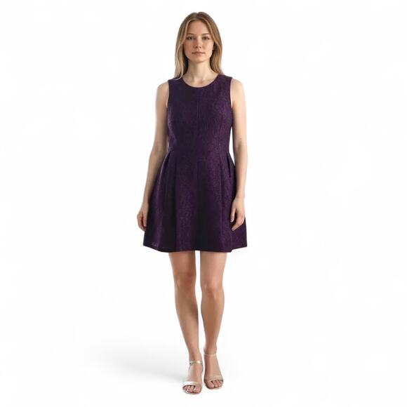 Calvin Klein Aubergine A-Line Lace Dress Size 4 Purple Sleeveless Cocktail Dress - Picture 2 of 9